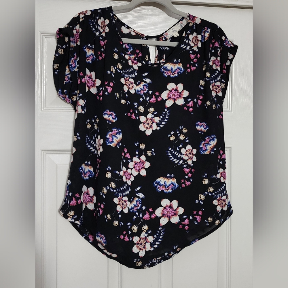 Pink Rose Vintage sz L large floral blouse